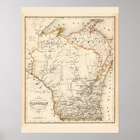 kaart van Wisconsin 1852 Poster (Voorkant)