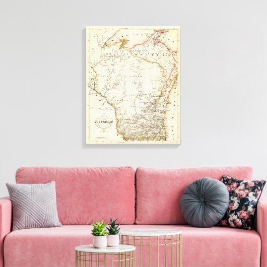  kaart van Wisconsin 1852 Poster Canvas Afdruk (Insitu (Woonkamer))