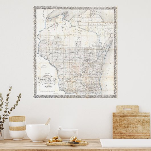  kaart van Wisconsin (1856) Poster (Keuken)