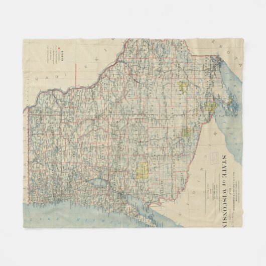  kaart van Wisconsin (1895) Fleece Deken (Voorkant (Horizontaal))
