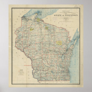 kaart van Wisconsin (1895) Poster