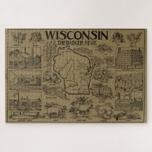 kaart van Wisconsin (1912) - Tan Legpuzzel
