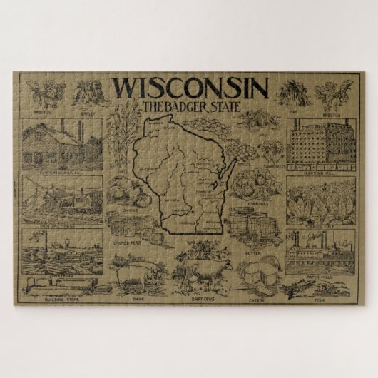  kaart van Wisconsin (1912) - Tan Legpuzzel (Horizontaal)