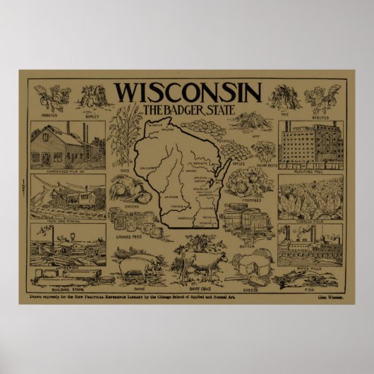  kaart van Wisconsin (1912) - Tan Poster (Voorkant)