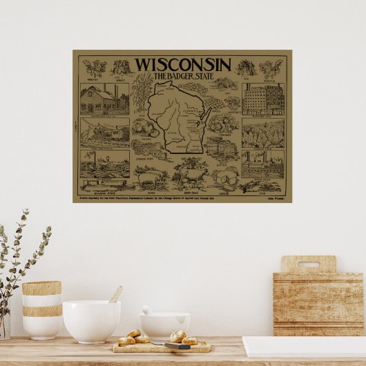  kaart van Wisconsin (1912) - Tan Poster (Keuken)