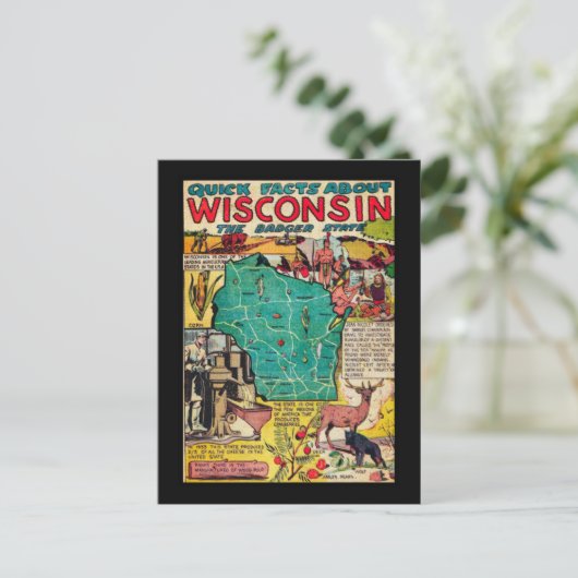 Kaart van Wisconsin en feiten (Staand voorkant)