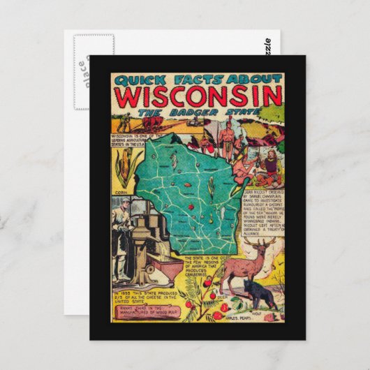 Kaart van Wisconsin en feiten (Voorkant / Achterkant)