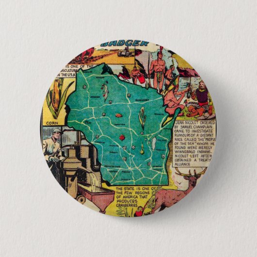 Kaart van Wisconsin en feiten Ronde Button 5,7 Cm (Voorkant)