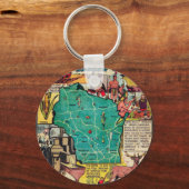 Kaart van Wisconsin en feiten Sleutelhanger (Voorkant)