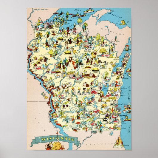  kaart van Wisconsin Funny Poster (Voorkant)