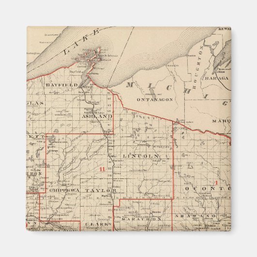 Kaart van Wisconsin met senatoriale districten Magneet (Voorkant)