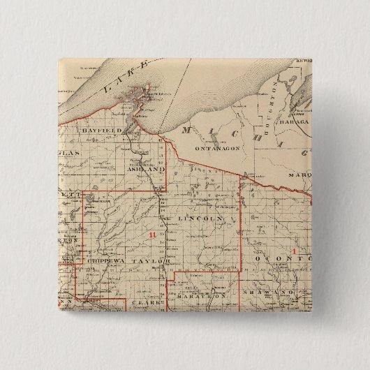 Kaart van Wisconsin met senatoriale districten Vierkante Button 5,1 Cm (Voorkant)