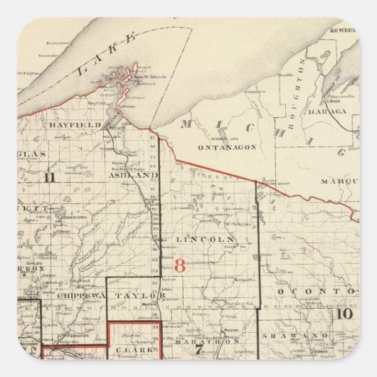 Kaart van Wisconsin Vierkante Sticker (Voorkant)