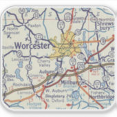 kaart van Worcester MA Sticker (Voorkant)