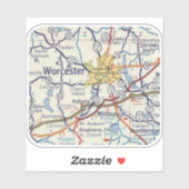  kaart van Worcester MA Sticker (Vel)