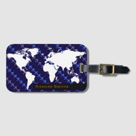 Kaart van World Airplane Travel Blue gepersonalise Bagagelabel