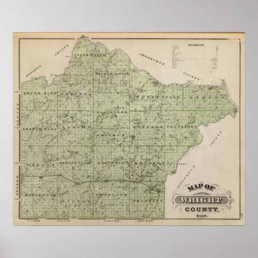 Kaart van Wright County, Minnesota Poster (Voorkant)