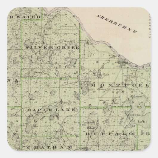 Kaart van Wright County, Minnesota Vierkante Sticker (Voorkant)