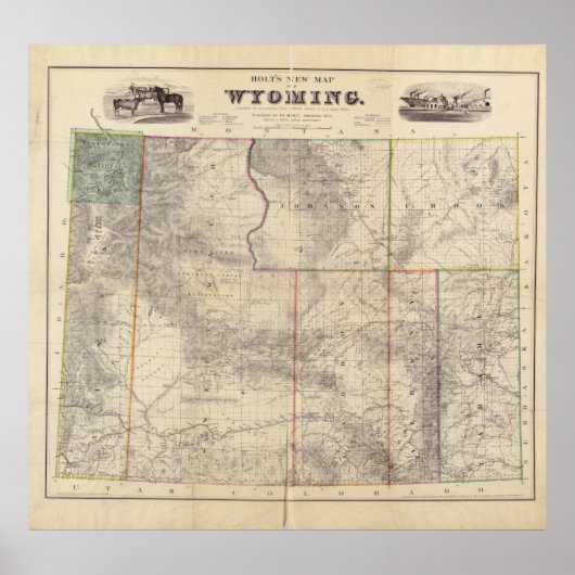  kaart van Wyoming (1883) Poster (Voorkant)