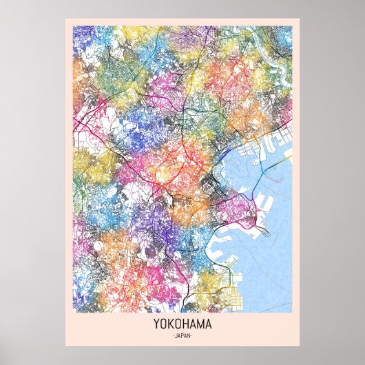 Kaart van Yokohama Japan Poster (Voorkant)