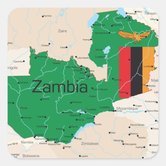 Kaart van Zambia Vierkante Sticker (Voorkant)