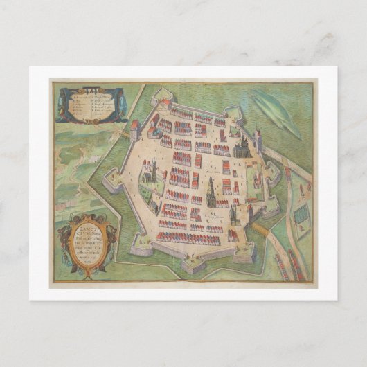 Kaart van Zamosc uit "Civitates Orbis Terrarum" do (Voorkant)