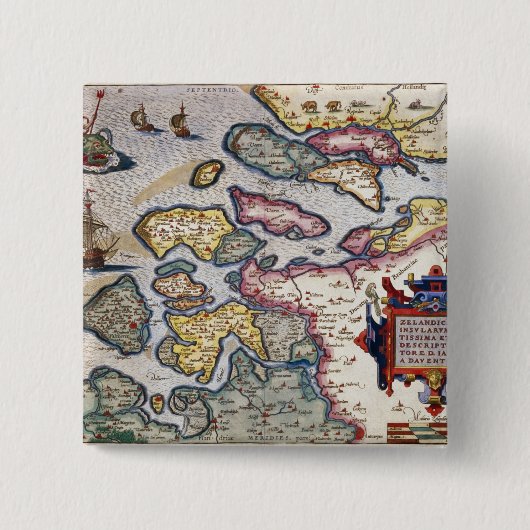 Kaart van Zeeland, c.1560 Vierkante Button 5,1 Cm (Voorkant)