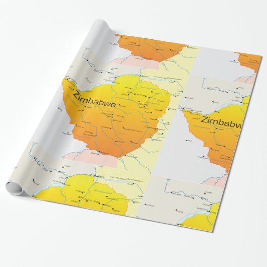 Kaart van Zimbabwe Wrapping Paper Cadeaupapier (Uitgerold)
