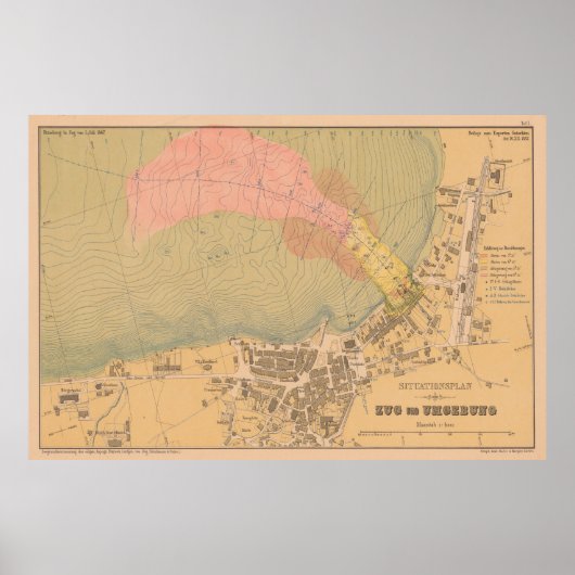 kaart van Zug Zwitserland (1887) Poster (Voorkant)