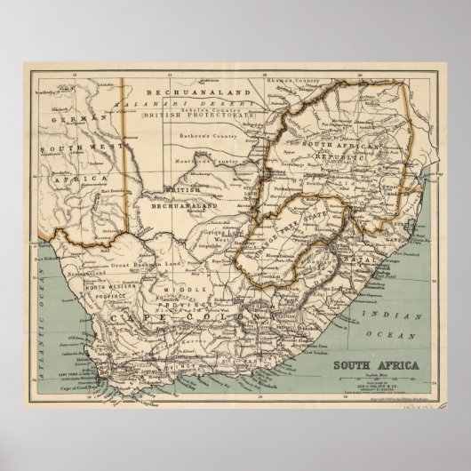 kaart van Zuid-Afrika (1889) Poster (Voorkant)
