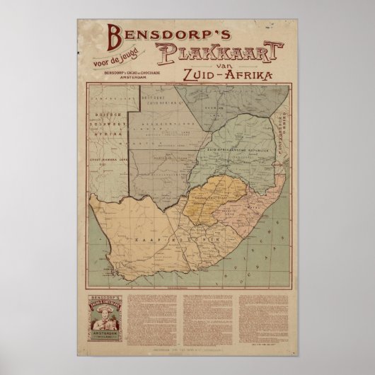 Kaart van Zuid-Afrika rond Bensdorp rond 1900 Poster (Voorkant)