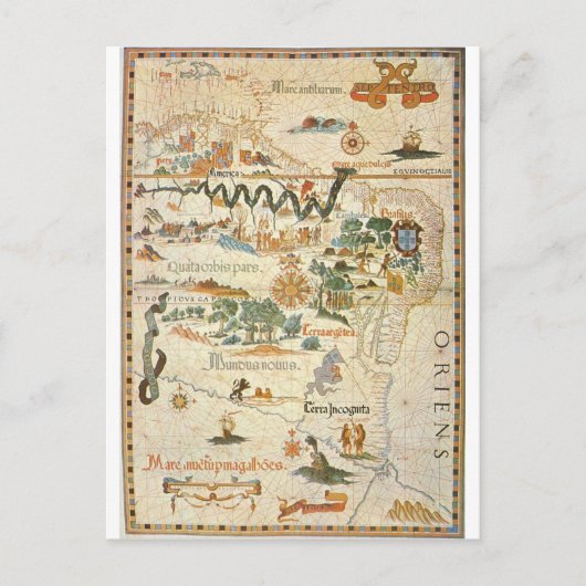 Kaart van Zuid-Amerika 1558 Briefkaart (Voorkant)