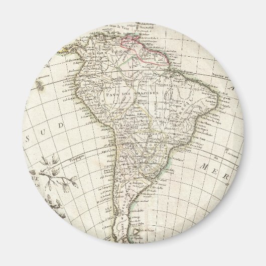 kaart van Zuid-Amerika (1762) Magneet (Voorkant)