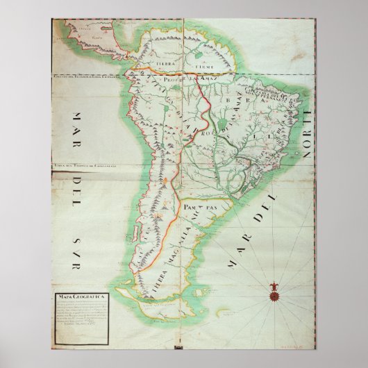 Kaart van Zuid-Amerika, 1777 Poster (Voorkant)
