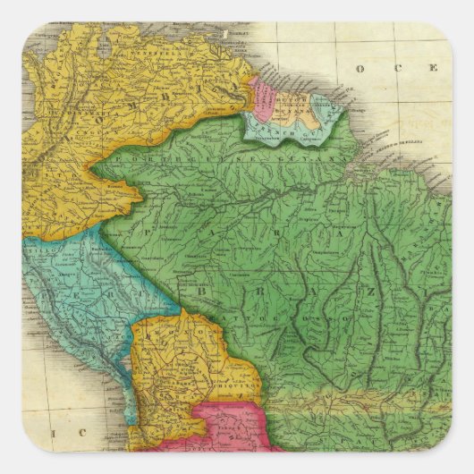 Kaart van Zuid-Amerika 3 Vierkante Sticker (Voorkant)