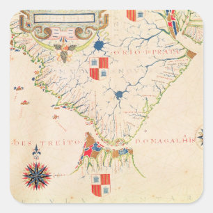 Kaart van Zuid-Amerika en de Magellan Straat Vierkante Sticker