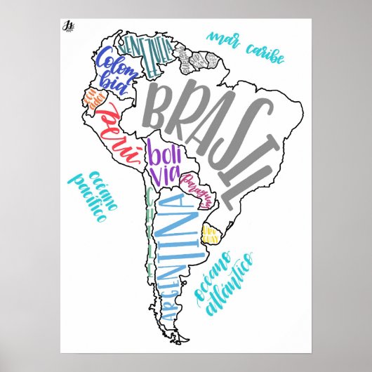 Kaart van Zuid-Amerika Poster (Voorkant)