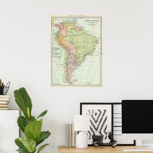 kaart van Zuid-Amerika Poster (Thuiskantoor)