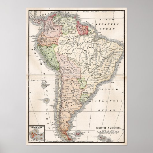 kaart van Zuid-Amerika Poster (Voorkant)