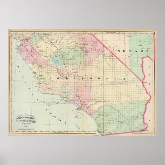  kaart van Zuid-Californië (1874) Poster (Voorkant)