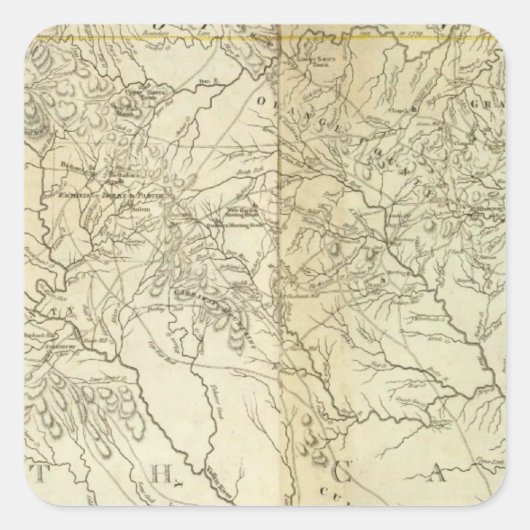 Kaart van Zuid- en Noord-Carolina Vierkante Sticker (Voorkant)