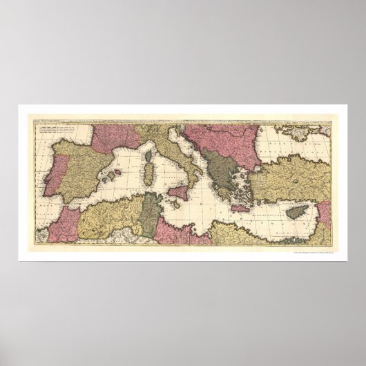 Kaart van Zuid-Europa en het Middellandse-Zeegebie Poster (Voorkant)