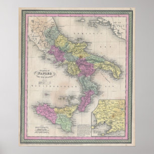  kaart van Zuid-Italië (1853) Poster