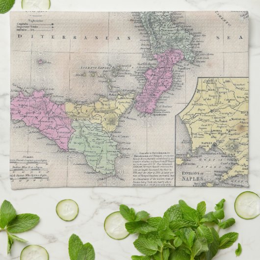  kaart van Zuid-Italië (1853) Theedoek (Gevouwen)