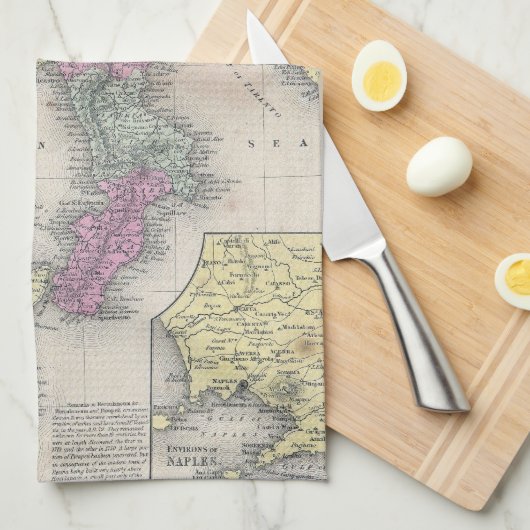  kaart van Zuid-Italië (1853) Theedoek (Quarter Fold)