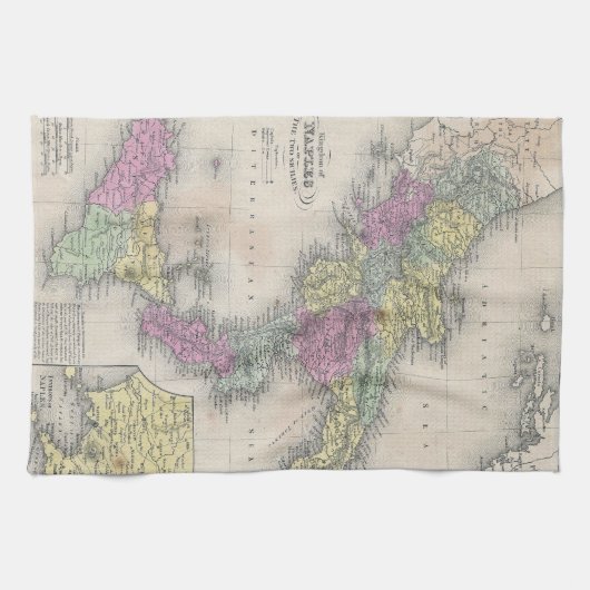 kaart van Zuid-Italië (1853) Theedoek (Horizontaal)