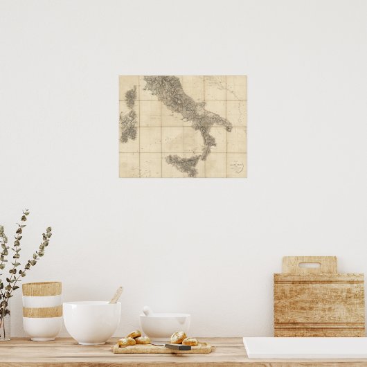 Kaart van Zuid-Italië en aangrenzende kusten Poster (Keuken)