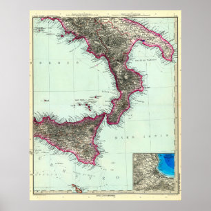 Kaart van Zuid-Italië en Malta (1891) Poster