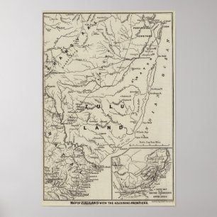 Kaart van Zulululand met de aangrenzende grenzen Poster