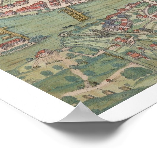 Kaart van Zürich, van "Civitates Orbis Terrarum" d Poster (Hoek)